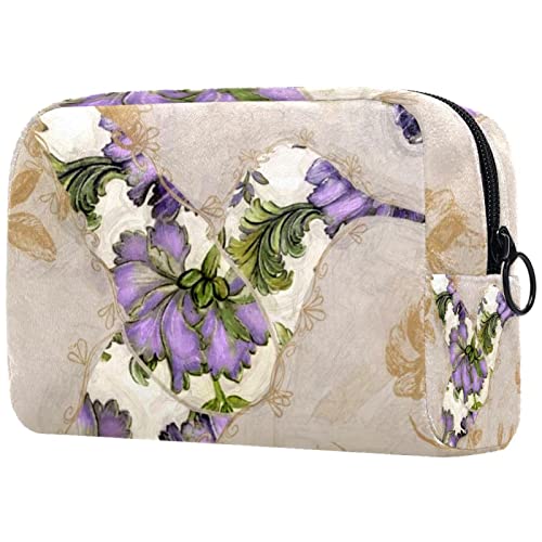 Hängender Reise Kulturbeutel, Kosmetik Make up Organizer für Frauen und Männer,Blumen lila Vintager mit Blumenkolibri Pastorable von VBFOFBV