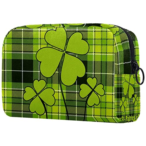 Hängender Reise Kulturbeutel, Kosmetik Make up Organizer für Frauen und Männer,Klee Gitter Plaid zum St. Patrick's Day von VBFOFBV