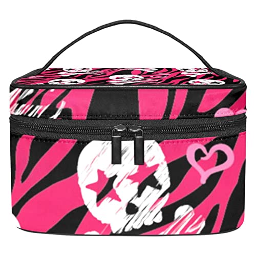 Hängender Reise Kulturbeutel, Kosmetik Make up Organizer für Frauen und Männer,Schädel Karikatur Rosazebra Druck Kunst modern von VBFOFBV