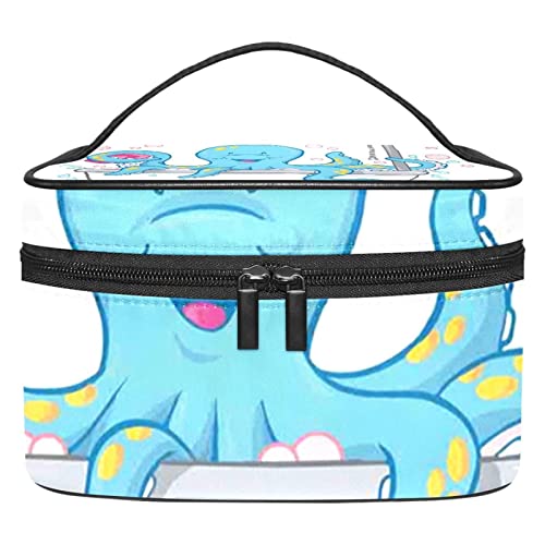 Kleine Make up Tasche für Geldbörse, Reise Kosmetiktasche, Make up Tasche, tragbar, vielseitig, Reißverschlusstasche für Frauen,Cartoon Meerestier Oktopus Blau von VBFOFBV