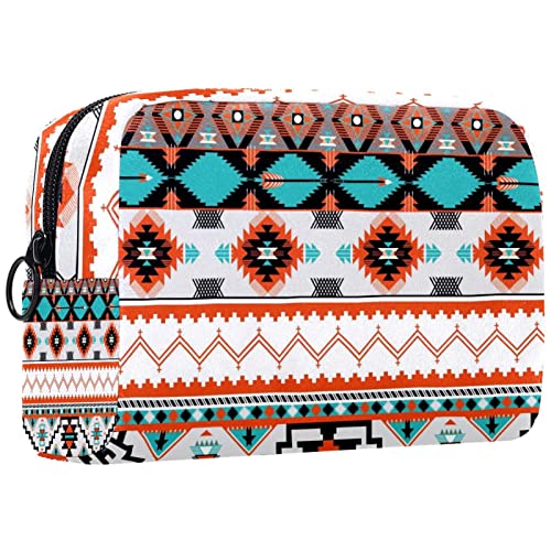 Kleine Make up Tasche für Geldbörse, Reise Kosmetiktasche, Make up Tasche, tragbar, vielseitig, Reißverschlusstasche für Frauen,Indisches Muster Ethnische Tribal Vintage Geometrische Kunst von VBFOFBV