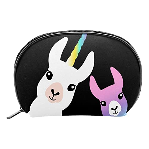 Kleine Make up Tasche für Geldbörse, Reise Kosmetiktasche, Make up Tasche, tragbar, vielseitig, Reißverschlusstasche für Frauen,Lama Einhorn Cartoon Alpaka Tier von VBFOFBV