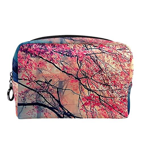 Kleine Make up Tasche für Geldbörse, Reise Kosmetiktasche, Make up Tasche, tragbar, vielseitig, Reißverschlusstasche für Frauen,Landschaft Herbstwald von VBFOFBV