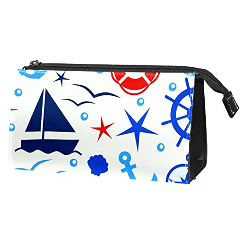 Kosmetiktasche für Frauen, entzückende, geräumige Make up Taschen, Reise, wasserabweisender Kulturbeutel, Zubehör Organizer,Karikatur Anker Marine Blau Ozean von VBFOFBV