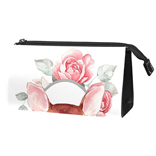 Kulturbeutel für Männer, großes Reise Rasierset, wasserabweisend, Badezimmer Organizer, Kosmetiktaschen,Cartoon Tier Hirsche und rosa Blume Rose von VBFOFBV