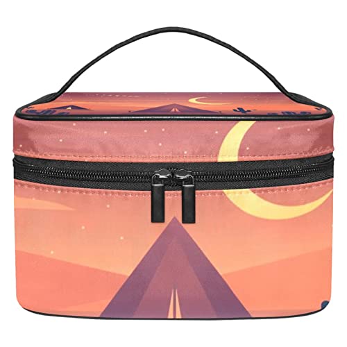 Make up Tasche, Kosmetiktasche für Frauen, Kosmetik, große Reise Kulturtasche für Mädchen, Make up Tasche, Pinseltaschen,Cartoon Landschaft Wüstennacht Kaktus von VBFOFBV