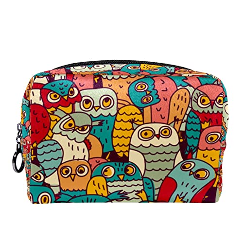 Make up Tasche, Kosmetiktasche für Frauen, Kosmetik, große Reise Kulturtasche für Mädchen, Make up Tasche, Pinseltaschen,Cartoon farbige Eule reizendes Tier von VBFOFBV