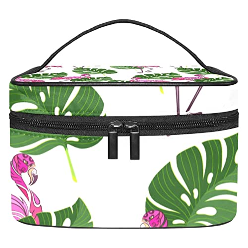 Make up Tasche, Kosmetiktasche für Frauen, Kosmetik, große Reise Kulturtasche für Mädchen, Make up Tasche, Pinseltaschen,Flamingo Tropische Pflanze Monstera Modern von VBFOFBV