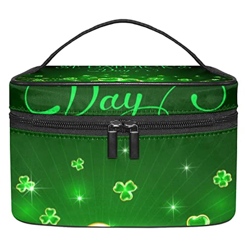 Make up Tasche, Kosmetiktasche für Frauen, Kosmetik, große Reise Kulturtasche für Mädchen, Make up Tasche, Pinseltaschen,Happy St. Patrick's Day Cartoon grüne Blätter von VBFOFBV