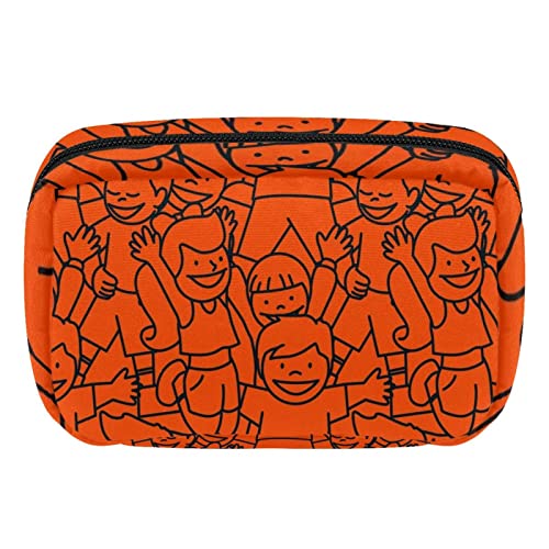 Make up Tasche, Kosmetiktasche für Frauen, Kosmetik, große Reise Kulturtasche für Mädchen, Make up Tasche, Pinseltaschen,Karikatur Jungen Muster Orange von VBFOFBV