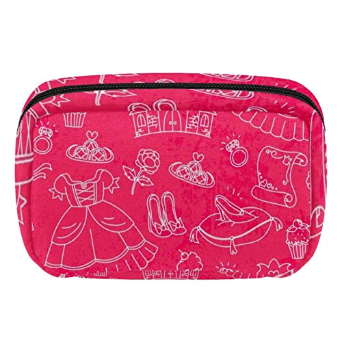 Make up Tasche, Kosmetiktasche für Frauen, Kosmetik, große Reise Kulturtasche für Mädchen, Make up Tasche, Pinseltaschen,Rosa Kleid Muster Mädchen Karikatur von VBFOFBV