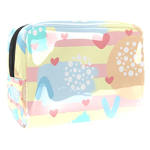 Make up Taschen für Frauen, Make up Reisetasche, wasserdichte Make up Organizer Tasche,Cartoon reizendes gestreiftes Herz Rosa von VBFOFBV