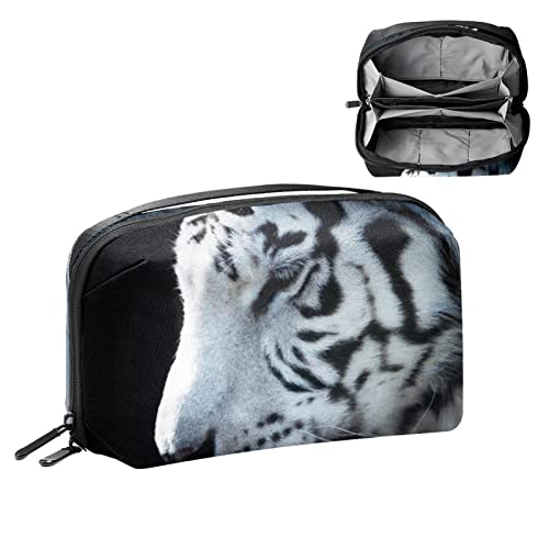 Make up Taschen für Frauen, Make up Reisetasche, wasserdichte Make up Organizer Tasche,Cooles Tier Tiger Weiß von VBFOFBV