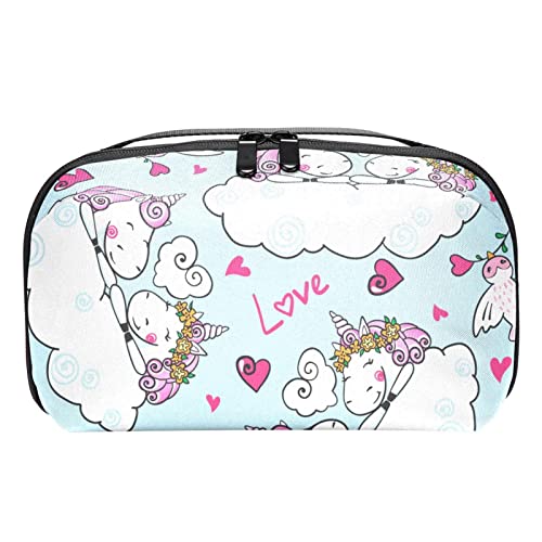 Make up Taschen für Frauen, Make up Reisetasche, wasserdichte Make up Organizer Tasche,Einhorn Karikatur Vogel Herz schön von VBFOFBV