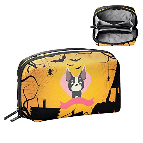 Make up Taschen für Frauen, Make up Reisetasche, wasserdichte Make up Organizer Tasche,Halloween Karikatur Kürbis Hund von VBFOFBV