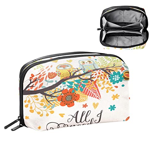 Make up Taschen für Frauen, Make up Reisetasche, wasserdichte Make up Organizer Tasche,Herbst Eulen Paar Karikatur Tiere von VBFOFBV