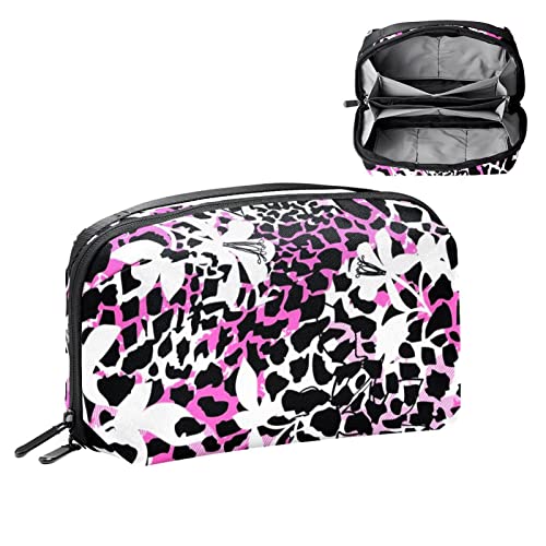 Make up Taschen für Frauen, Make up Reisetasche, wasserdichte Make up Organizer Tasche,Leopard Druck Rosa Blumen abstrakte Kunst Modern von VBFOFBV