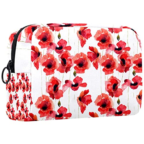 Reise Kulturbeutel mit Reißverschlüssen, Reisezubehör, Toilettenartikel, Kosmetiktasche, Make up Taschen für Männer und Frauen,Klatschmohn rote Blumen Vintages mit Blumenmodernes von VBFOFBV