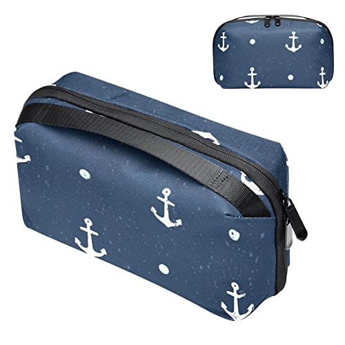 Reise Kulturtasche für Damen und Herren, Wasserabweisende Rasiertasche für Kulturzubehör,Anker Ozean Vintage Muster Marine Blau Tupfen von VBFOFBV