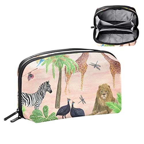 Reise Kulturtasche für Damen und Herren, Wasserabweisende Rasiertasche für Kulturzubehör,Cartoon Tropische Tier Giraffe Löwe Zebra von VBFOFBV