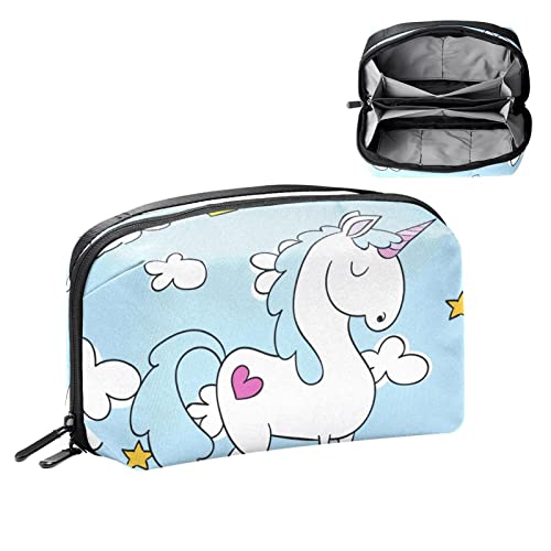 Reise Kulturtasche für Damen und Herren, Wasserabweisende Rasiertasche für Kulturzubehör,Einhorn Karikatur Blauer Himmel Weiß von VBFOFBV