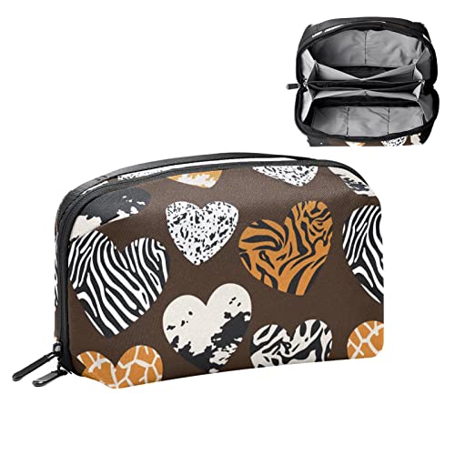 Reise Kulturtasche für Damen und Herren, Wasserabweisende Rasiertasche für Kulturzubehör,Leopard Zebra Giraffen Druck Tier Herz Form Weinlese von VBFOFBV