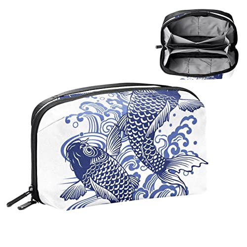 Reise Kulturtasche für Damen und Herren, Wasserabweisende Rasiertasche für Kulturzubehör,Marineblauer Vintager Koi Japaner von VBFOFBV