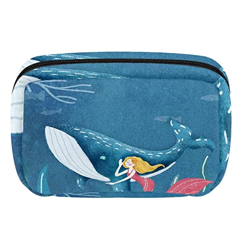 Unisex Kulturbeutel Reise Dopp Kit, Aufbewahrungsbeutel mit Griff für Kosmetik Toilettenartikel Bürsten Werkzeuge,Cartoon Ozeanwal und Mädchen von VBFOFBV