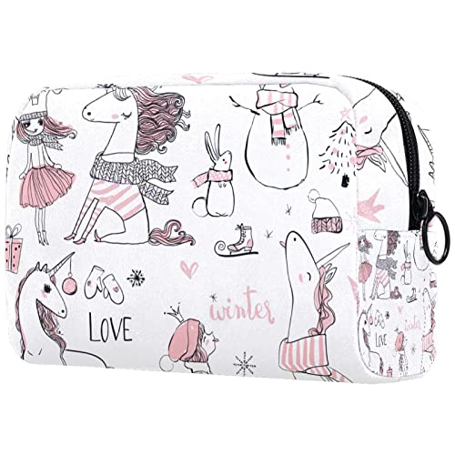 Unisex Kulturbeutel Reise Dopp Kit, Aufbewahrungsbeutel mit Griff für Kosmetik Toilettenartikel Bürsten Werkzeuge,Einhorn Karikatur und Mädchen Rosa Tier von VBFOFBV