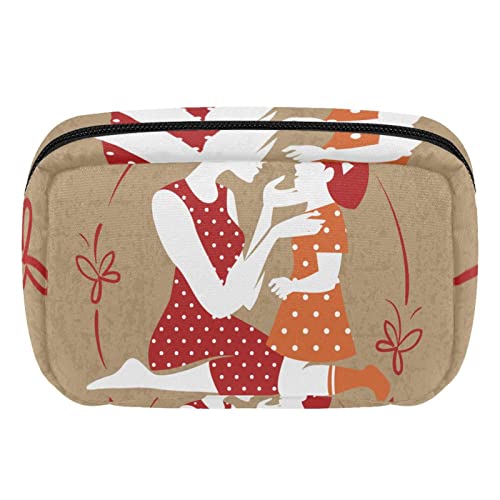 Unisex Kulturbeutel Reise Dopp Kit, Aufbewahrungsbeutel mit Griff für Kosmetik Toilettenartikel Bürsten Werkzeuge,Muttertag Cartoon Mama und Mädchen von VBFOFBV