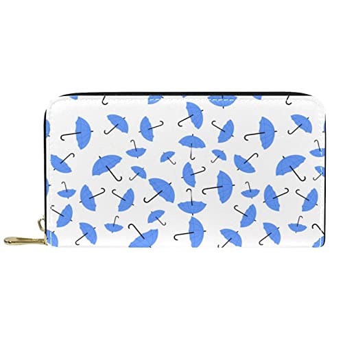 VBFOFBV Damen-Leder-Geldbörse mit großem Fassungsvermögen, rundum Reißverschluss, Reisetasche, Cartoon Blauer Regenschirm von VBFOFBV