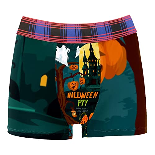 VBFOFBV Lustige Unterwäsche für Herren, Boxershorts, Stretch-Boxershorts,Halloween Kürbis Nacht Fledermaus Schloss von VBFOFBV