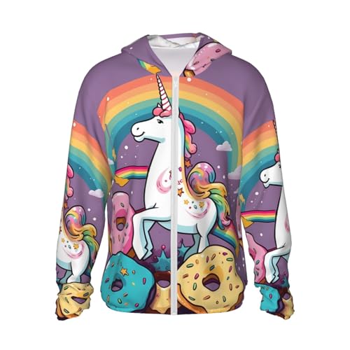 VBNTY Herren UPF 50+ Leichte Jacke Einhörner Donut Regenbogen Sonnenschutz Hoodie Langarm Sonnenshirts für Frauen, Schwarz , XXL von VBNTY