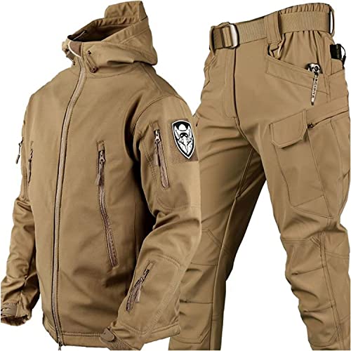 VBVARV Militärische Taktische Herren-Kampfuniform wasserdichte Armee-Kampfanzug-Sets Camouflage Softshell-Jacken-Hosen Jagdkleidung,Khaki,L von VBVARV