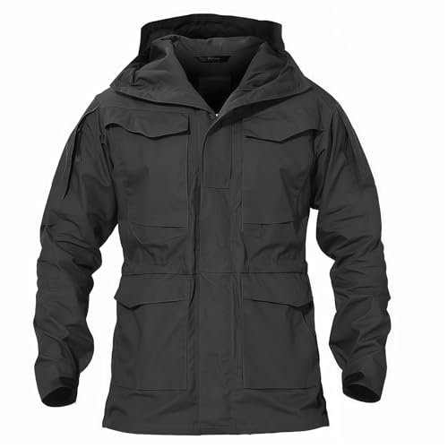 VBVARV Taktische Jacke wasserdichte Windjacke für Herren Herrenjacke mit Kapuze Outdoor-Angel-/Wanderjacke,Schwarz,L von VBVARV