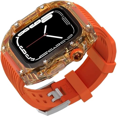 VBWVA Transparentes Uhrengehäuse, Gummiband, für Apple Watch 8/7/6/5/4/SE, 44 mm, 45 mm, 49 mm, Ersatzzubehör, transparentes Uhrengehäuse, Edelstahl-Verschluss, Mod Kit, 45 mm, Achat von VBWVA