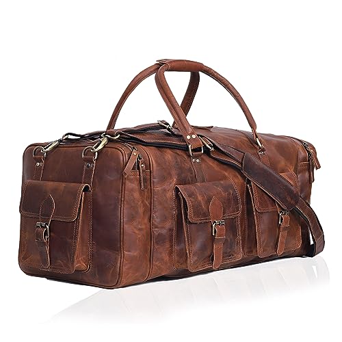 Große Reisetasche für Herren, Leder, Reisetasche, Übernachtung, Fitnessstudio, Sport, Wochenendtasche, hellbraun, 20" Medium, Reisetasche aus Leder von VC VINTAGE COUTURE