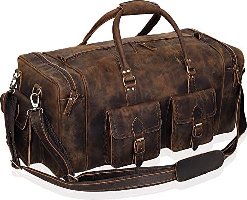 Große Reisetasche für Herren, Leder, Reisetasche, Übernachtung, Fitnessstudio, Sport, Wochenendtasche, Braun, 32" XX-Large, Reisetasche aus Leder von VC VINTAGE COUTURE