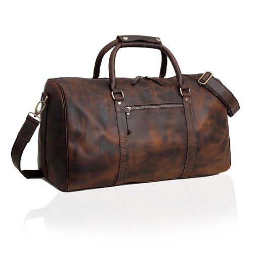 Leder Seesäcke für Männer,Carry On Kleidersack,Herren Kleidersack für Reisen Business Leder Duffel Weekender Braun, Braun, 20" Medium, Reisetasche von VC VINTAGE COUTURE