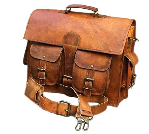 Vintage Couture 16-Zoll-Laptoptasche für Herren, echtes Leder, handgefertigt in Braun von VC VINTAGE COUTURE