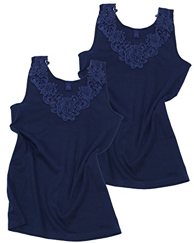 2 Stück Da. Shirt-Top- Unterhemden Gekämmte Baumwolle mit extra großer Spitze Ohne Seitennaht (40/42, Marine blau) von VCA