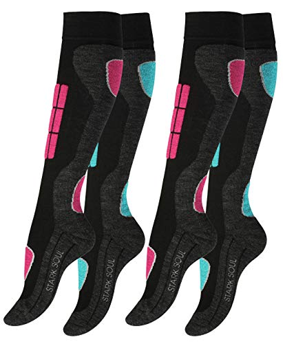 2 Paar Original VCA® SKI Funktionssocken, Wintersport Socken mit Spezial Polsterung,Gr.-39/42,Pink/Turquoise von STARK SOUL