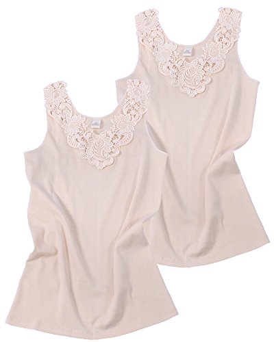 2 Stück Da. Shirt-Top- Unterhemden Gekämmte Baumwolle mit extra großer Spitze Ohne Seitennaht (44/46, Haut) von VCA