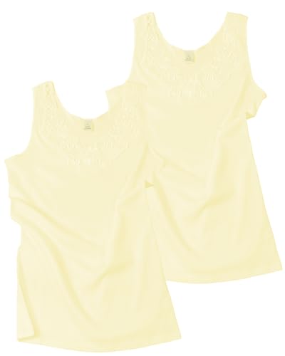 2 Stück Da. Shirt-Top- Unterhemden Gekämmte Baumwolle mit extra großer Spitze Ohne Seitennaht (44/46, Sekt-Gelb) von VCA