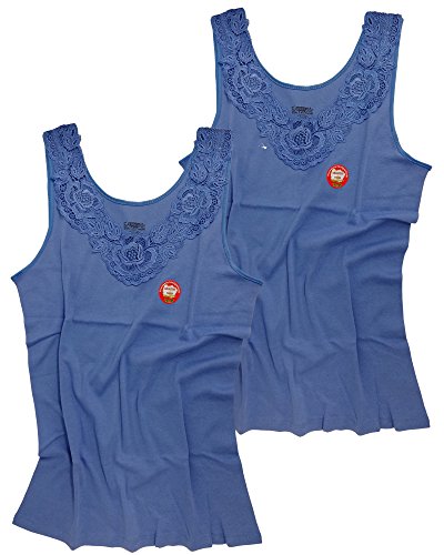 2 Stück Da. Shirt-Top- Unterhemden Gekämmte Baumwolle mit extra großer Spitze Ohne Seitennaht (52/54, Royal Blue) von VCA Textil