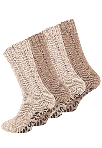 VCA 4 Paar Norweger Strick-Socken mit Antirutsch Sohle, Woll Socken von VCA