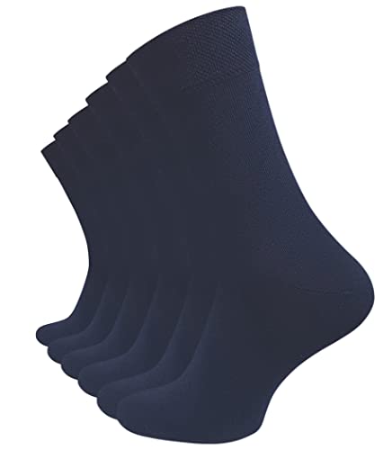 VCA 6 Paar Herren Diabetiker Socken, Ohne Gummibund, Baumwolle, handgekettelte druckfreie Spitze (43/46, marineblau) von VCA