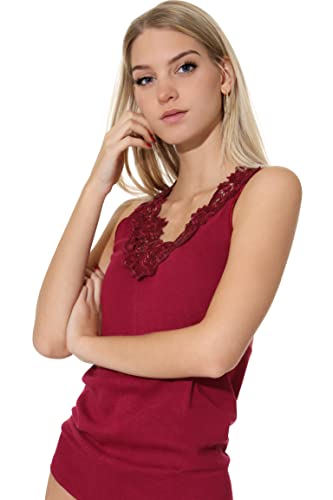 Damen Shirt, Unterhemd Gekämmte Baumwolle mit extra großer Spitze Ohne Seitennaht (52/54, Bordeaux) von VCA Textil