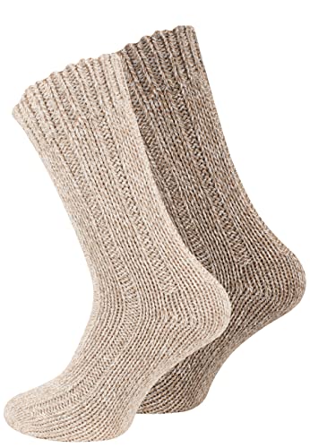 VCA 2 Paar Norwegersocken (Wollsocken), Stricksocken für Damen und Herren, Braun/Beige, Gr. 43-46 von VCA