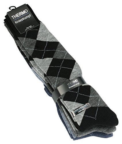 VCA 3 Paar Super warme THERMO Kniestrümpfe mit Karo Muster, Vollfrottee, Gr. 43-46 von VCA